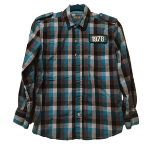 Plaid Blue & Black Button Down Shirt M